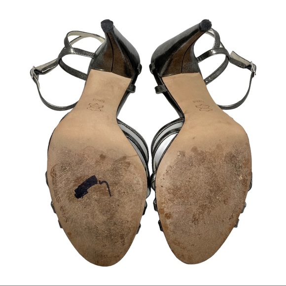 VIA SPIGA Metallic Pewter Strappy Open-Toe Heels - Picture 11 of 12